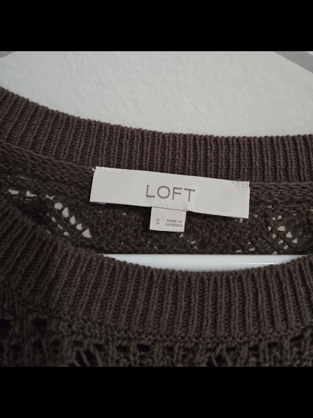 LOFT Deepest Brown Pointelle Knit Short Sleeve Sweater Tee - Picture 4 of 9